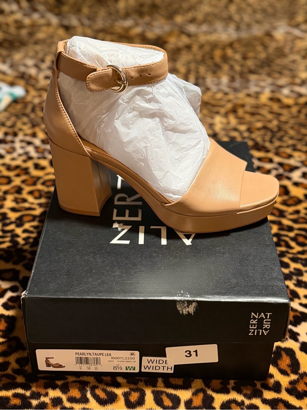 Naturalizer Taupe Platform Block Heel Sandals
